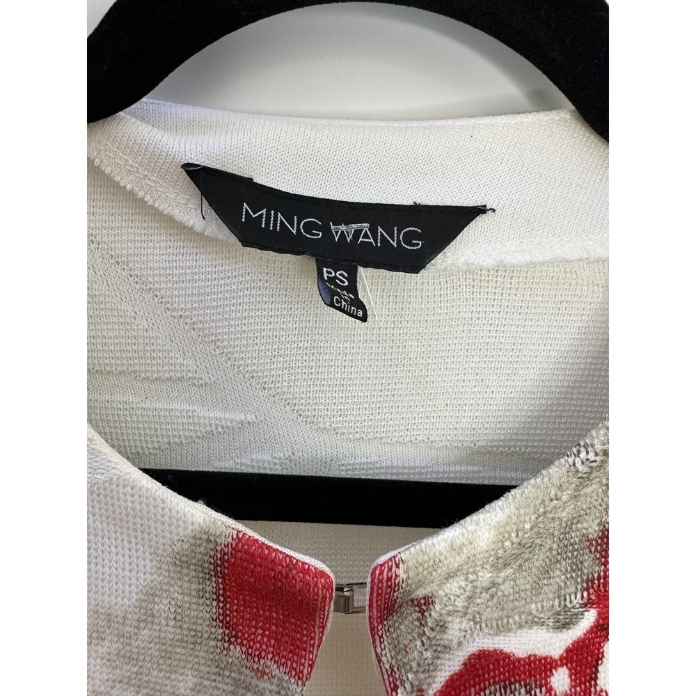 Ming Wang Floral Knit Jacket & Tank Top Set PS XS Red Off White Classy Mature - Picture 9 of 16